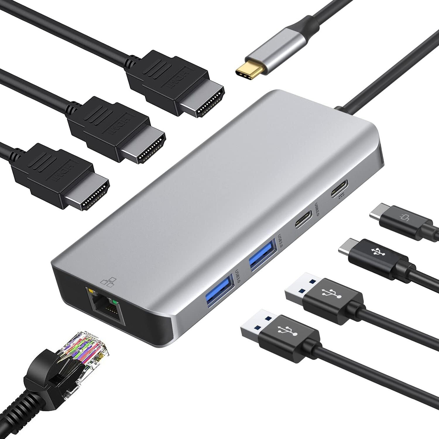 USB C to 3XHDMI+2XUSB3.0+2XUSB C+RJ45 